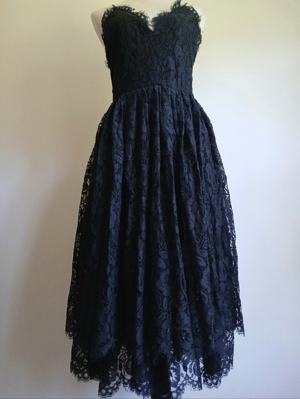 Vintage Prom Dress-Joan Leslie by Kasper-Black Floral Lace-Midi Dress
